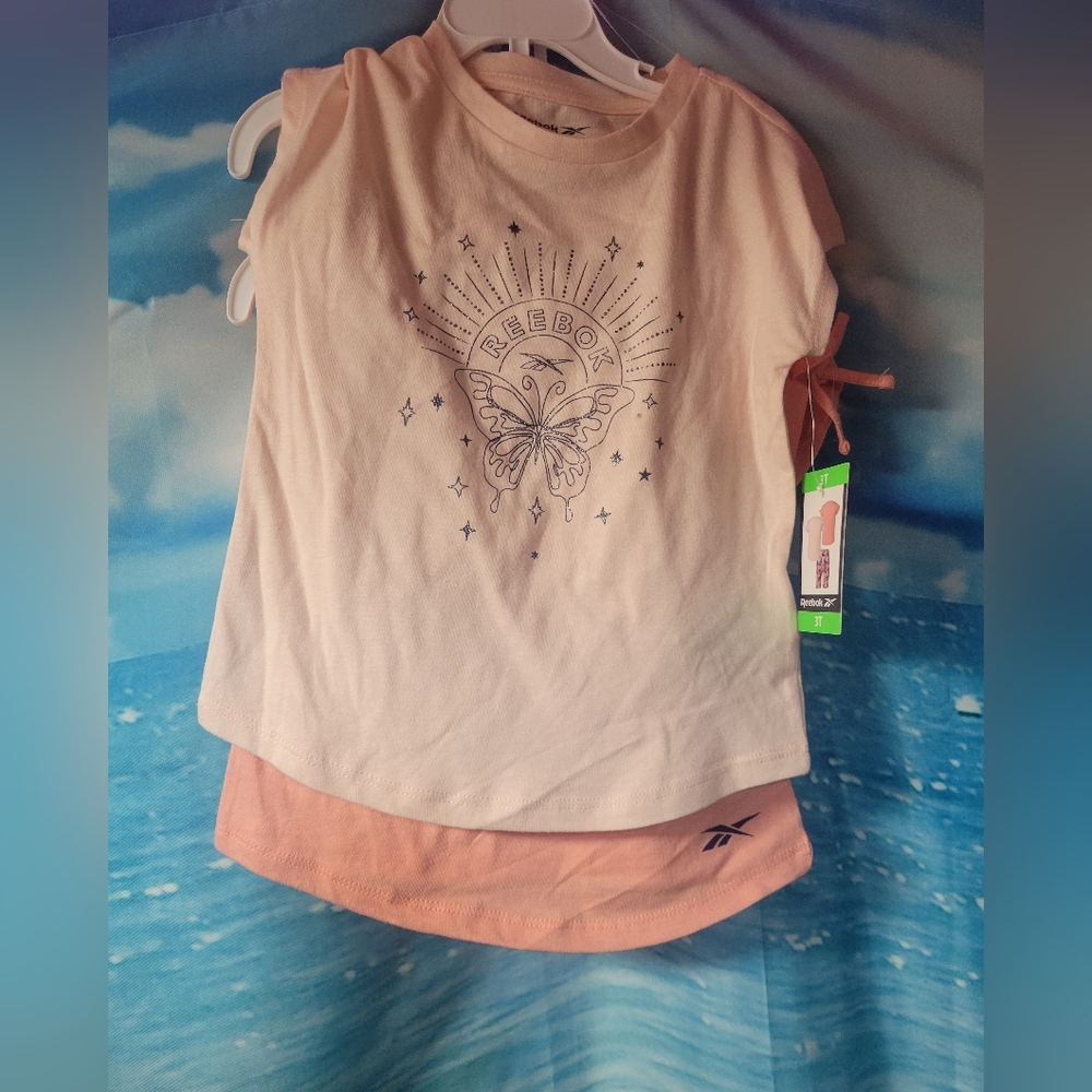 Reebok NWT GIRLS 3 PC SET Light Coral 2 Tops‎ 1 Biker Shorts Size 3T
